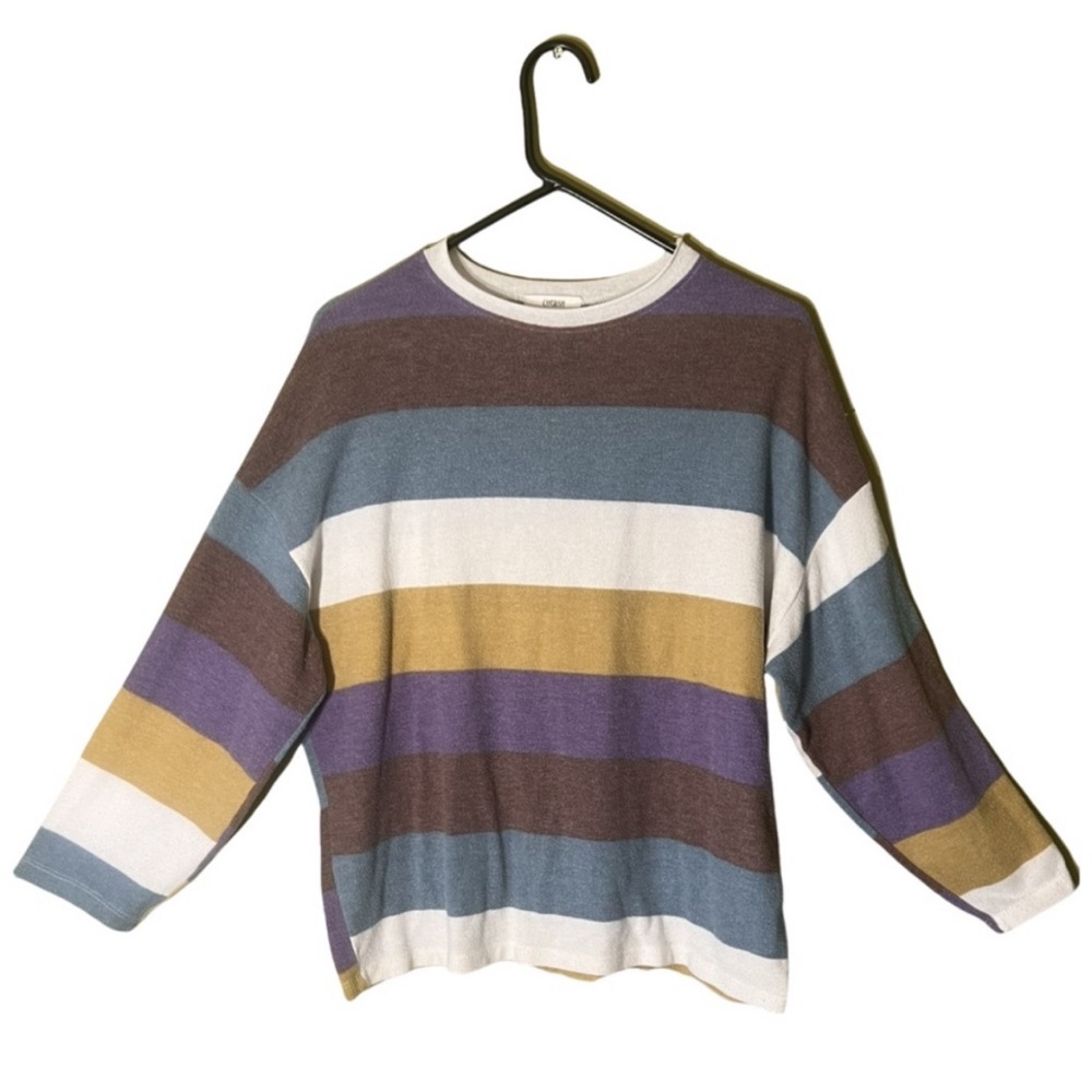 Striped Crewneck Sweater in Blue, Purple, and Gold